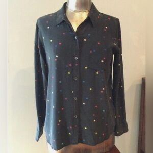Rails Black Silk Shirt with Blue Star Accents